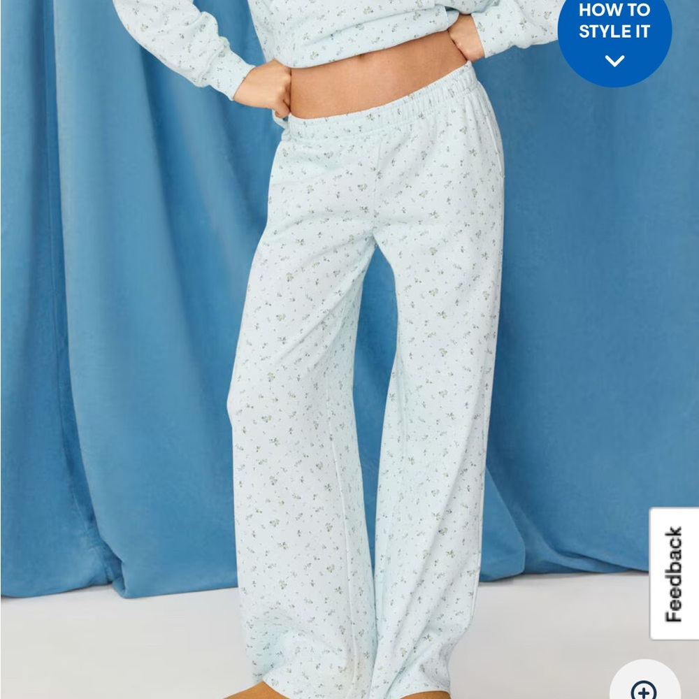 Aeropostale Demetra Light Blue Floral Wide Leg Sweat Pants